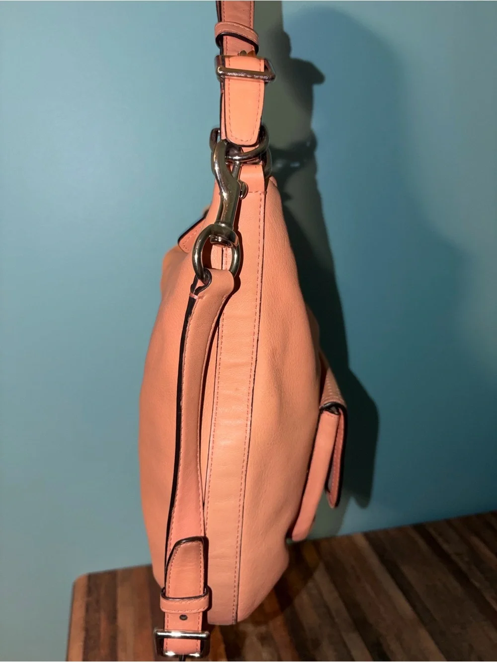Coach Coral Leather Legacy Perforated Courtenay Bag with Tassel Accent